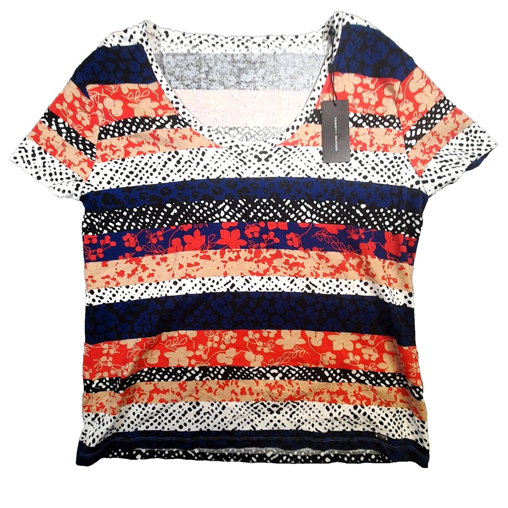 Tommy Hilfiger Womens XXL Short Sleeve Flag Tee Round Neck Red White Blue Stripe